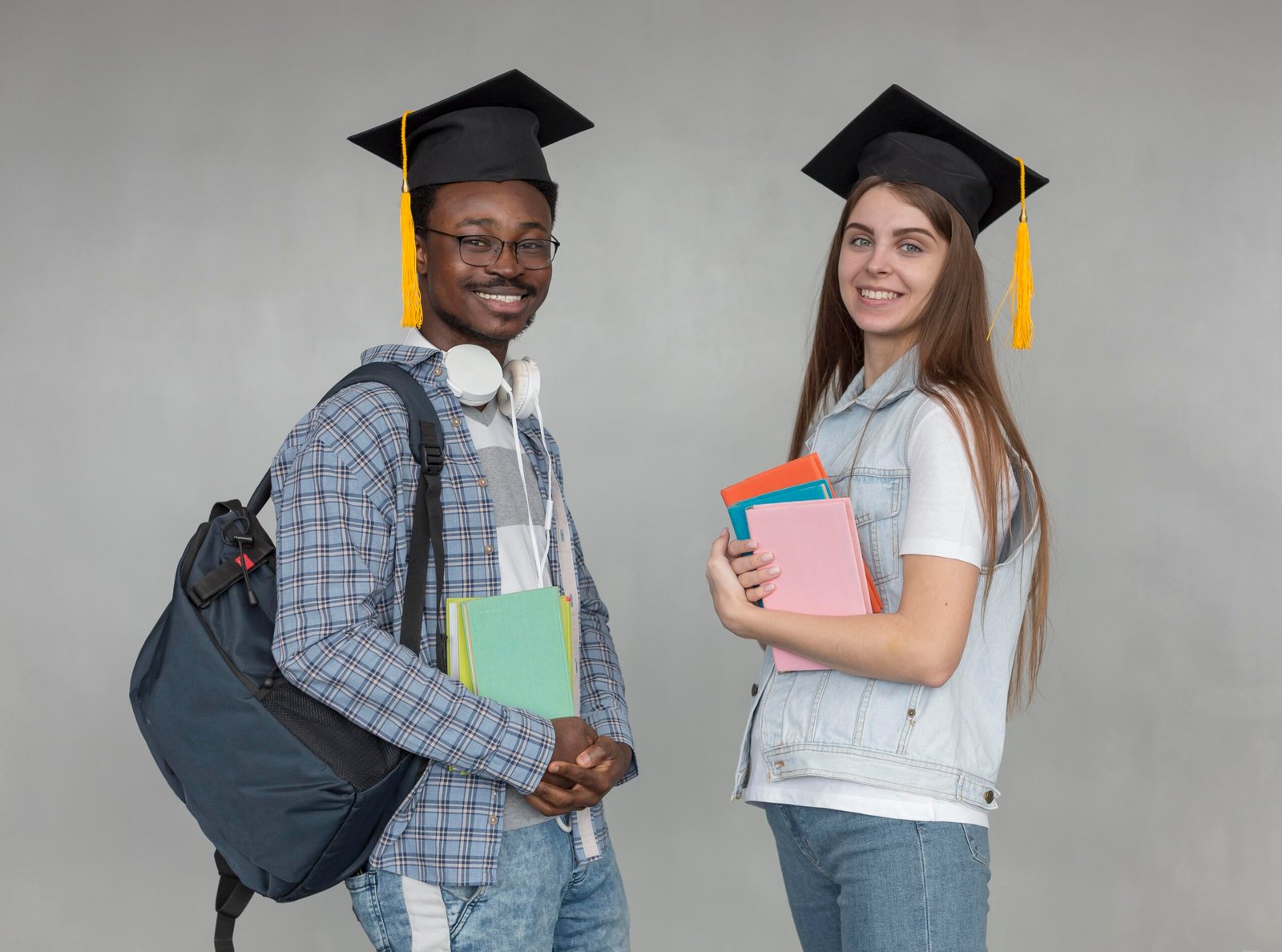 medium shot students wearing caps scaled